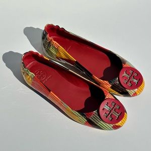 Rare Tory Burch Red Canyon Colorscape Stacked Minnie Ballet Flats Size 6